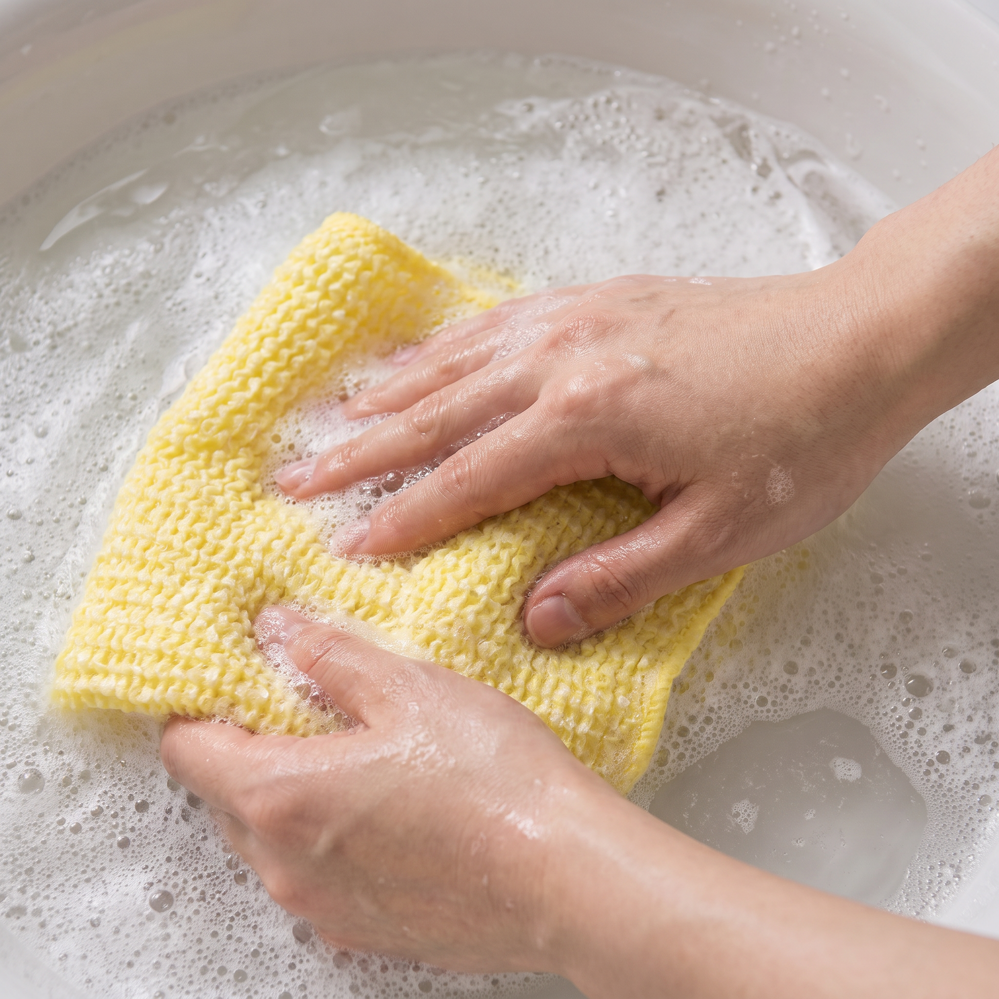 Hands creating a lather with a ZONO towel
